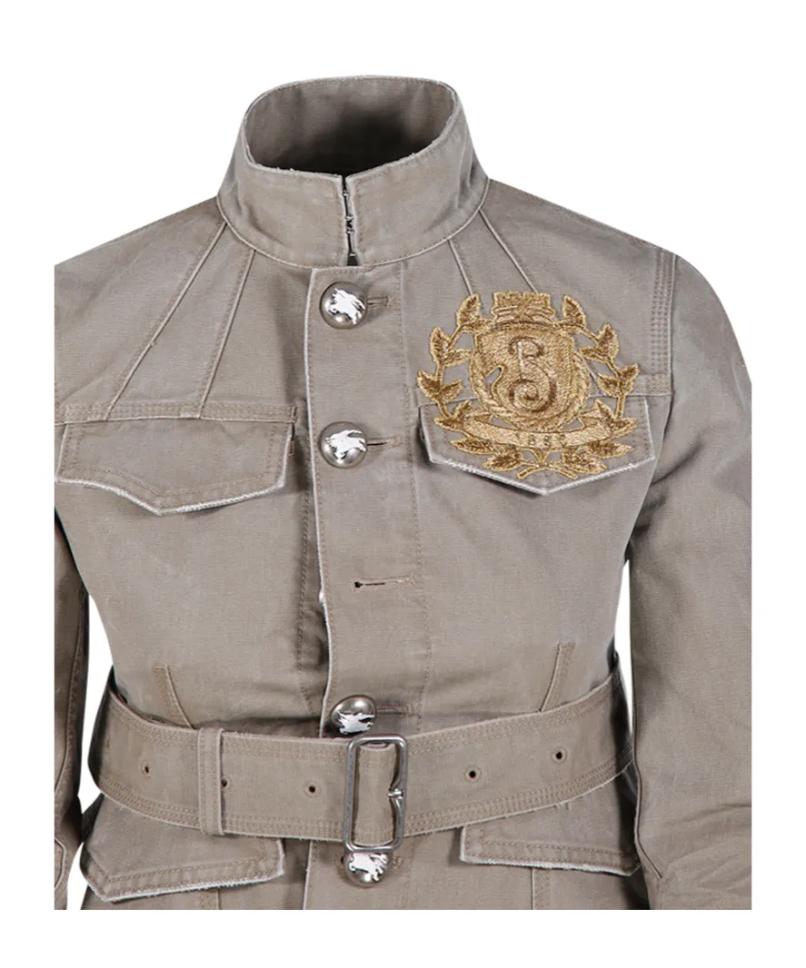 Logo Embroidered Belted Waist Jacket