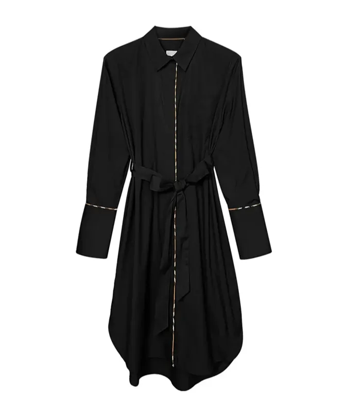 Check Trim Stretch Cotton Shirt Dress