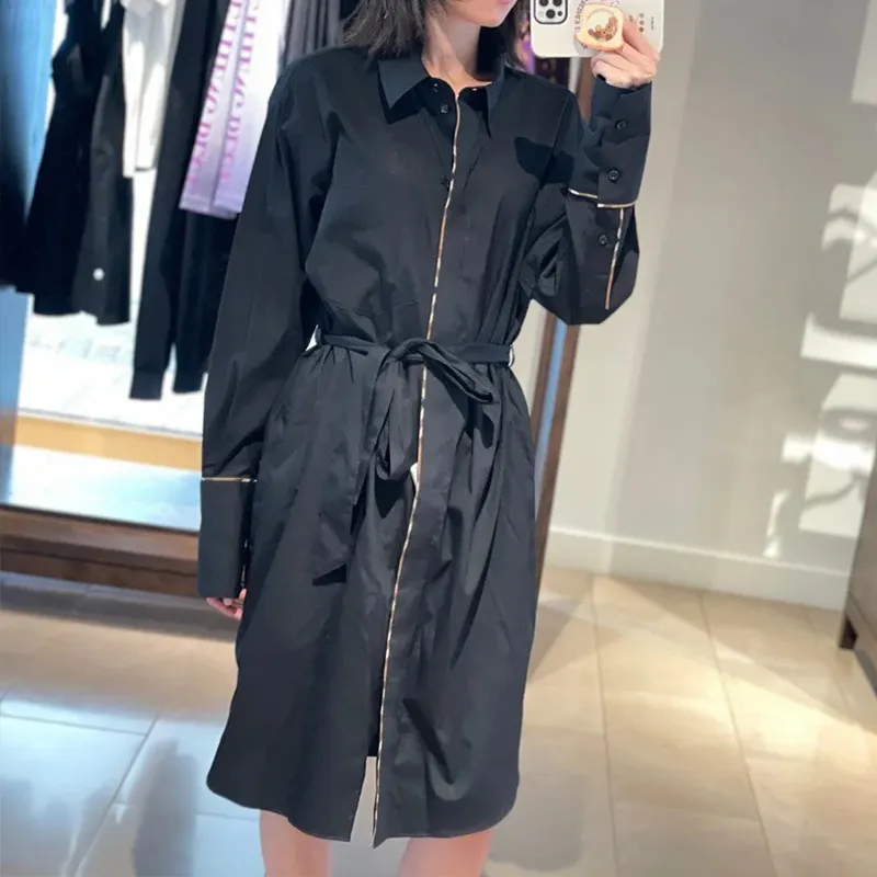 Check Trim Stretch Cotton Shirt Dress