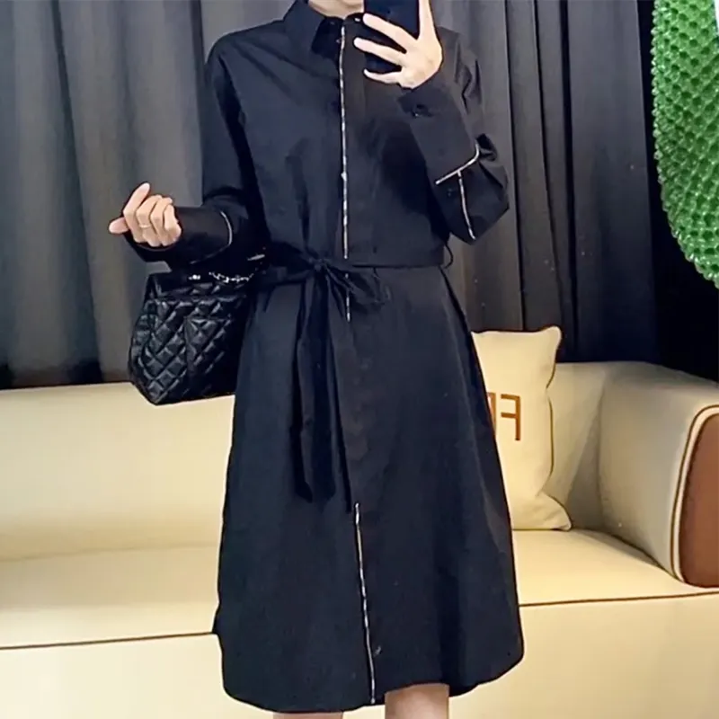 Check Trim Stretch Cotton Shirt Dress