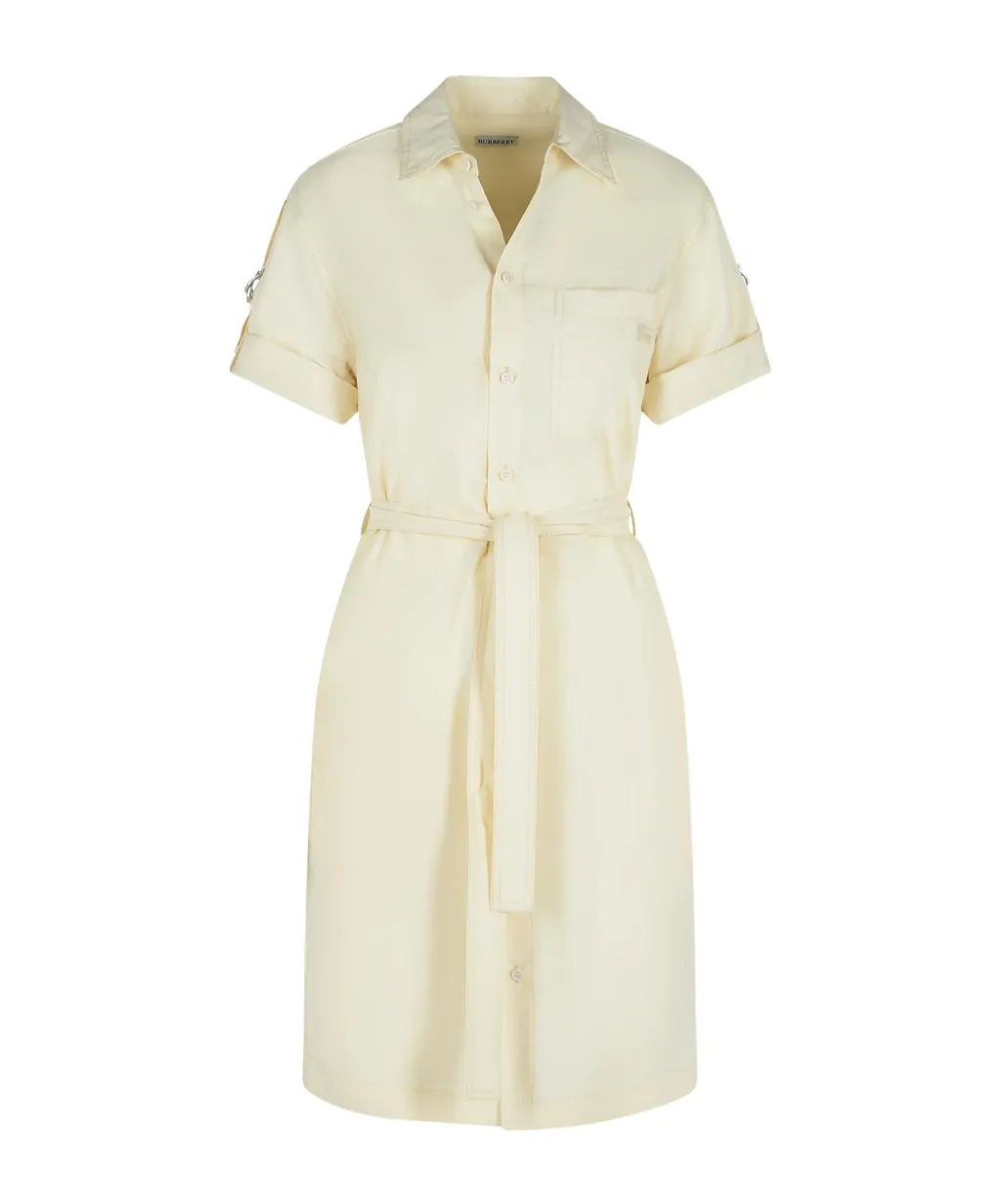 Belted Waist Short Sleeved Shirt Dress