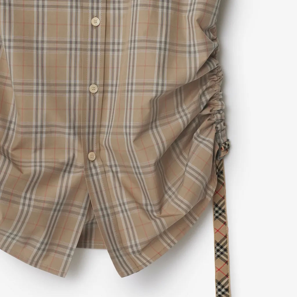 Checked Drawstring Hem Shirt