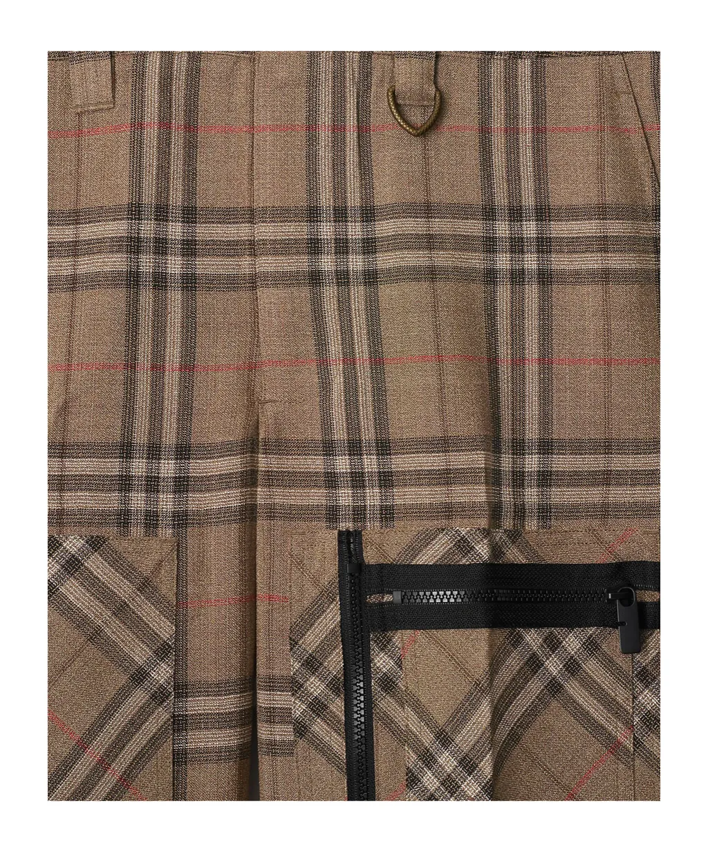 Checked Zip-Detailed Cargo Trousers