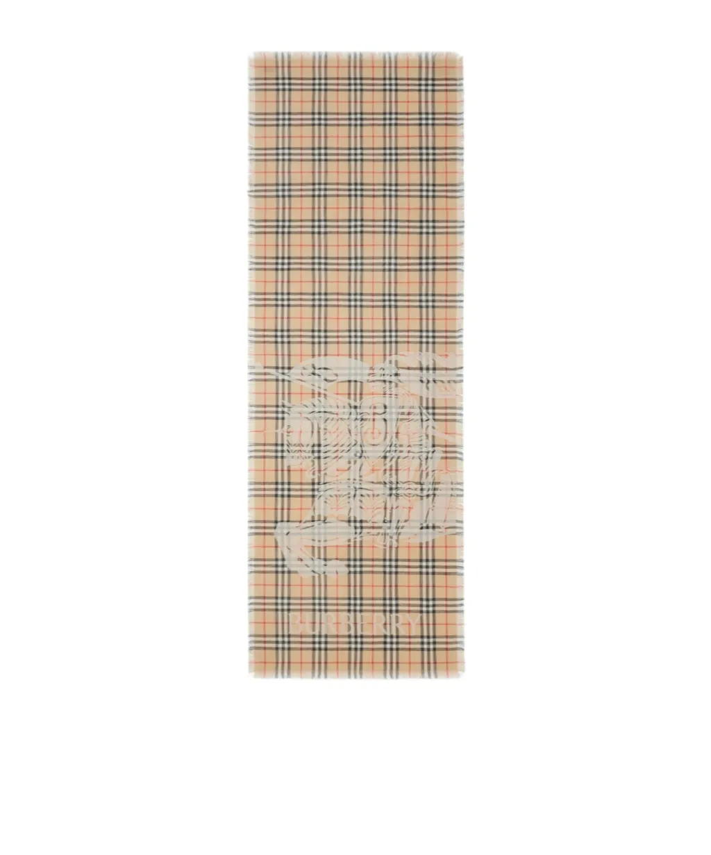 Equestrian Knight Motif Checked Frayed-Edge Scarf