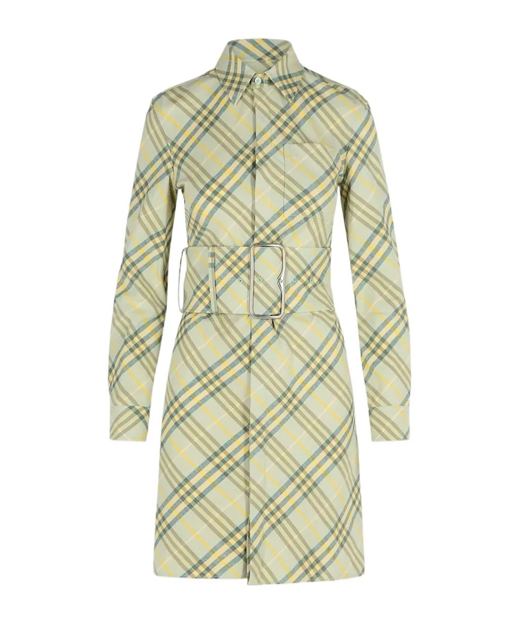 Checked Belted Waist Shirt Dress