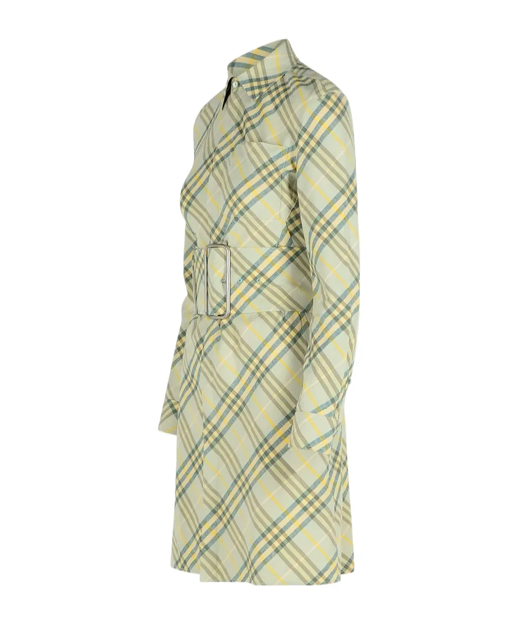 Checked Belted Waist Shirt Dress