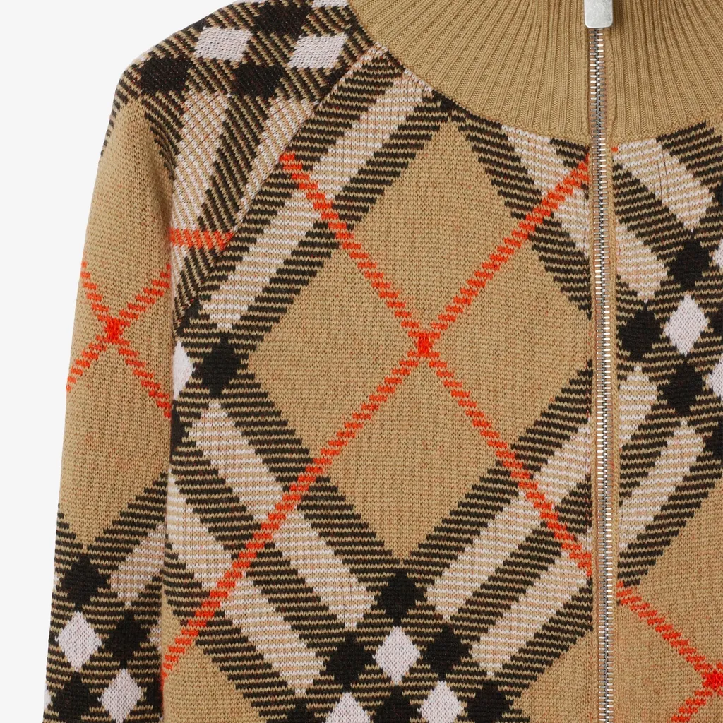Check Pattern Zip-Up Cardigan