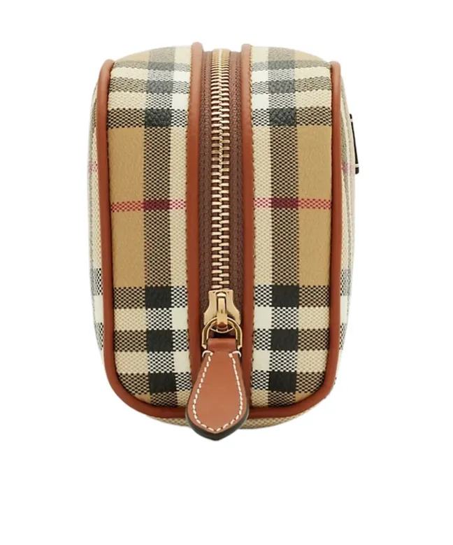 Checked Logo Patch Zipped Clutch Bag