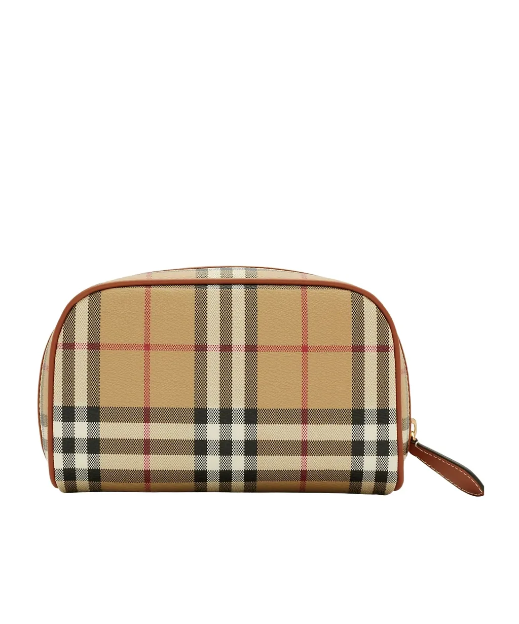 Checked Logo Patch Zipped Clutch Bag