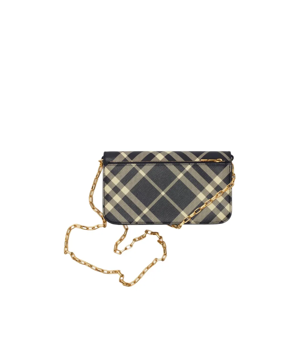 Mini Check-Printed Chain Strap Wallet