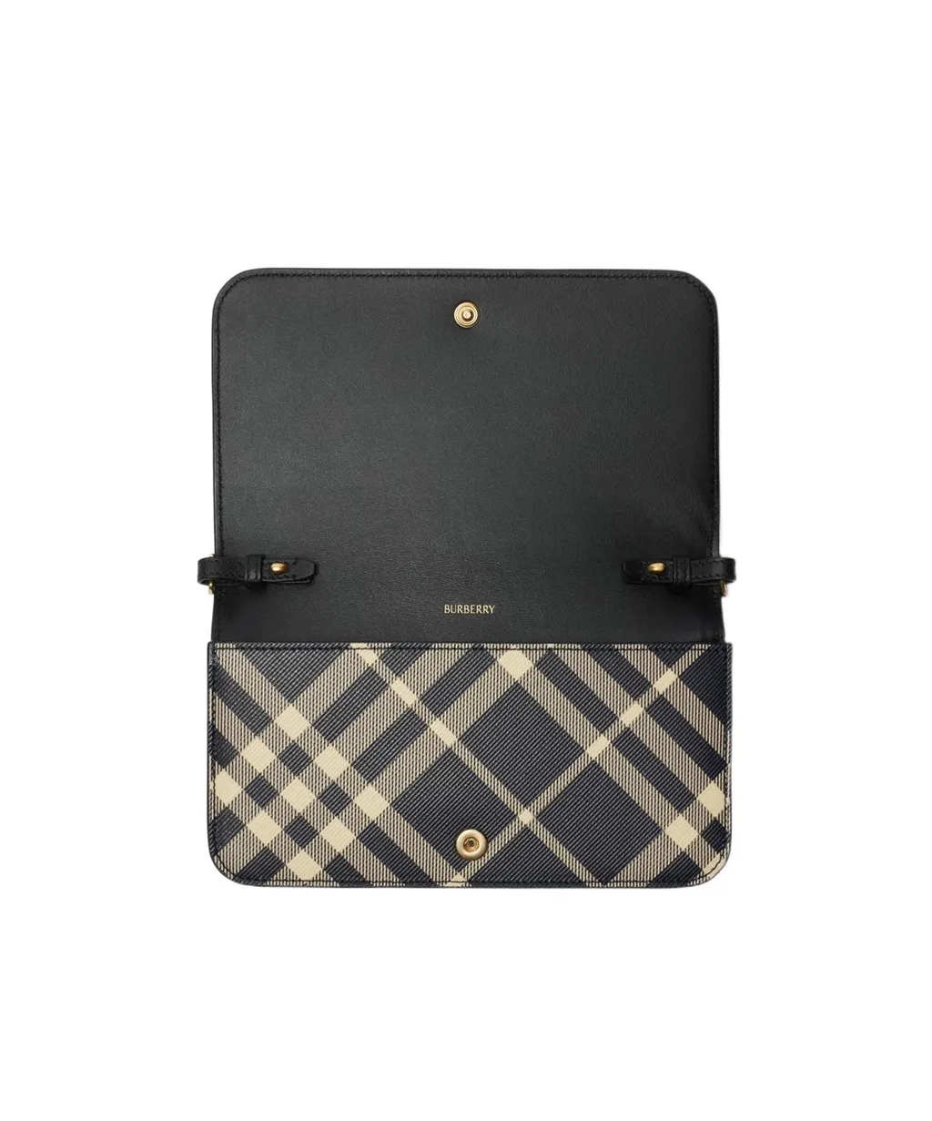 Mini Check-Printed Chain Strap Wallet