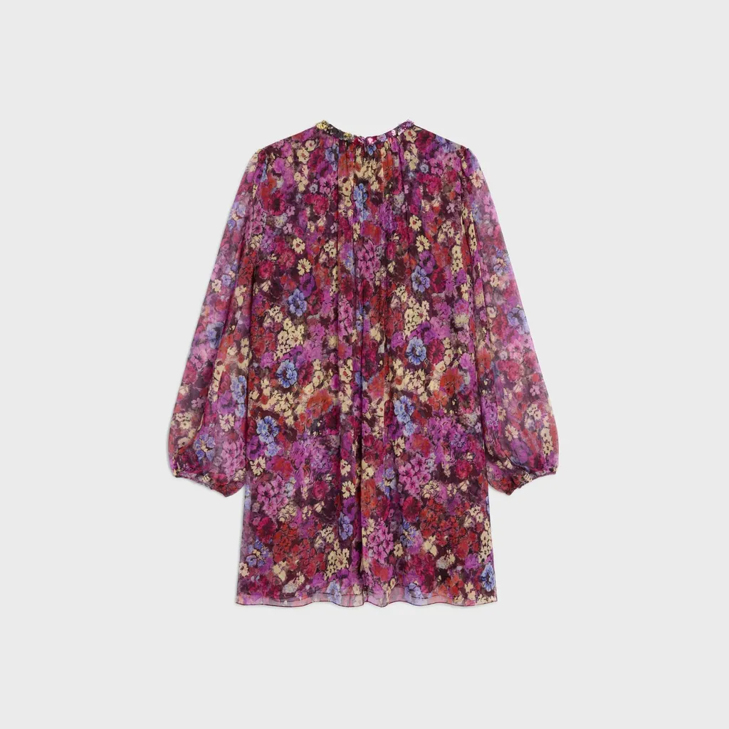 Embroidered Mini Folk Dress In Silk Crepon