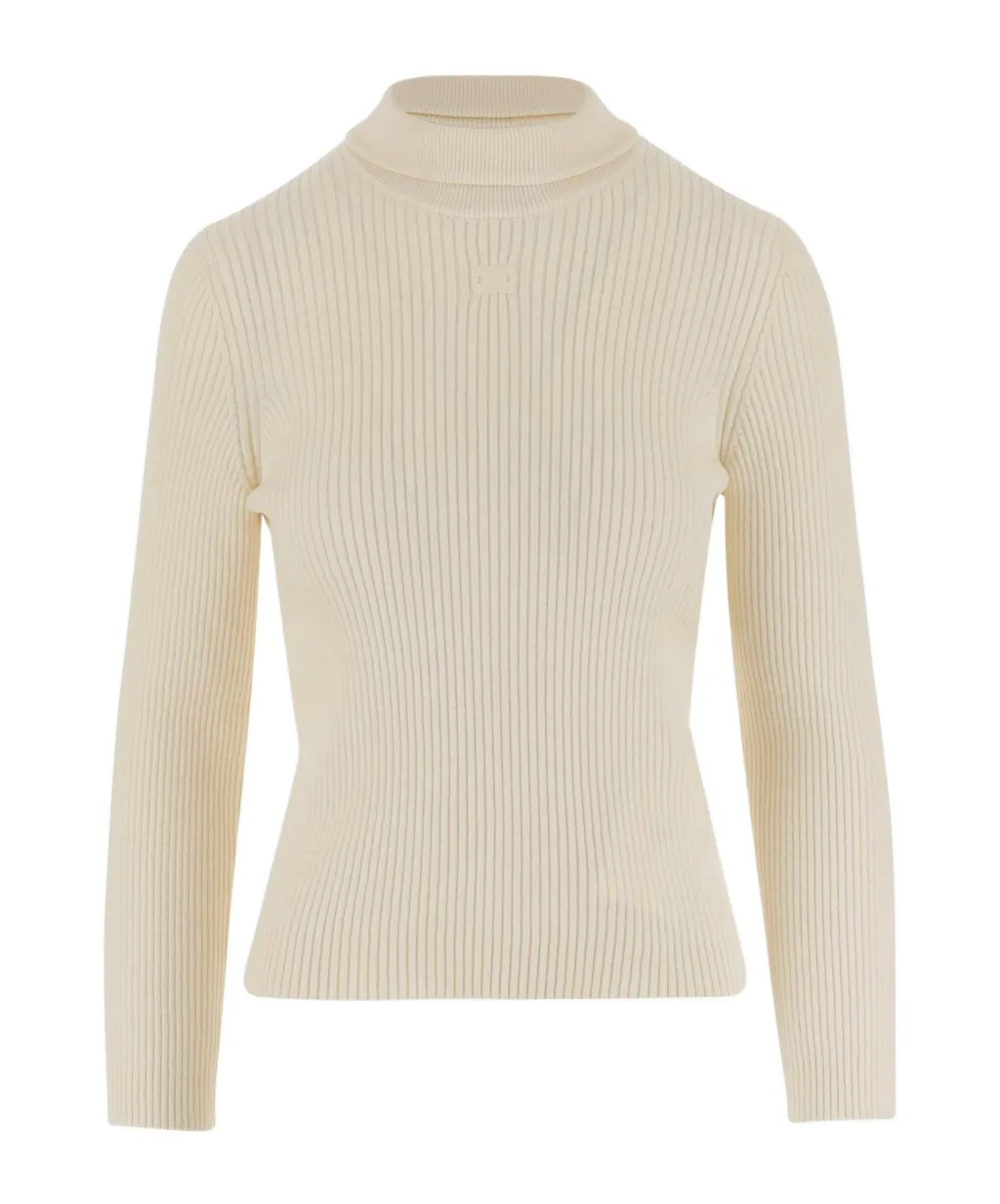 Turtleneck Top In Striped Wool