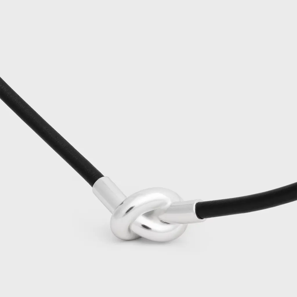 Knot Necklace In Calfskin And Brass With Rhodium Finish