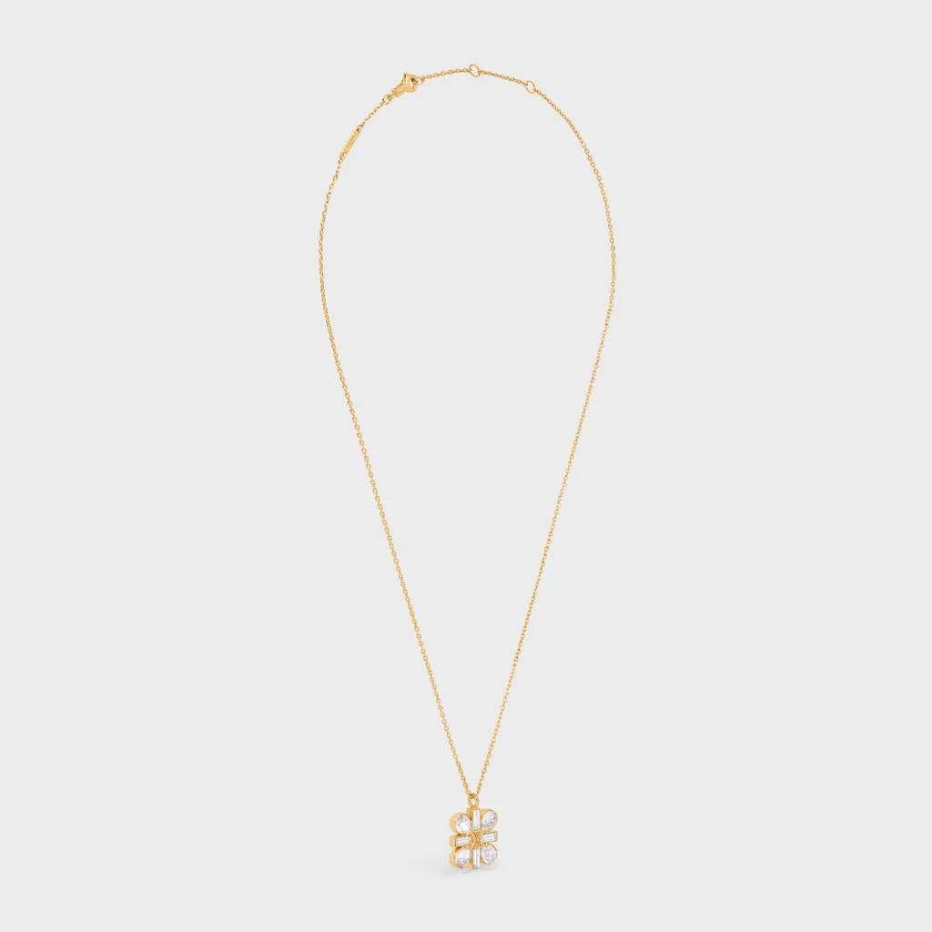 Daisy Necklace In Strass And Brass With Gold Finish
