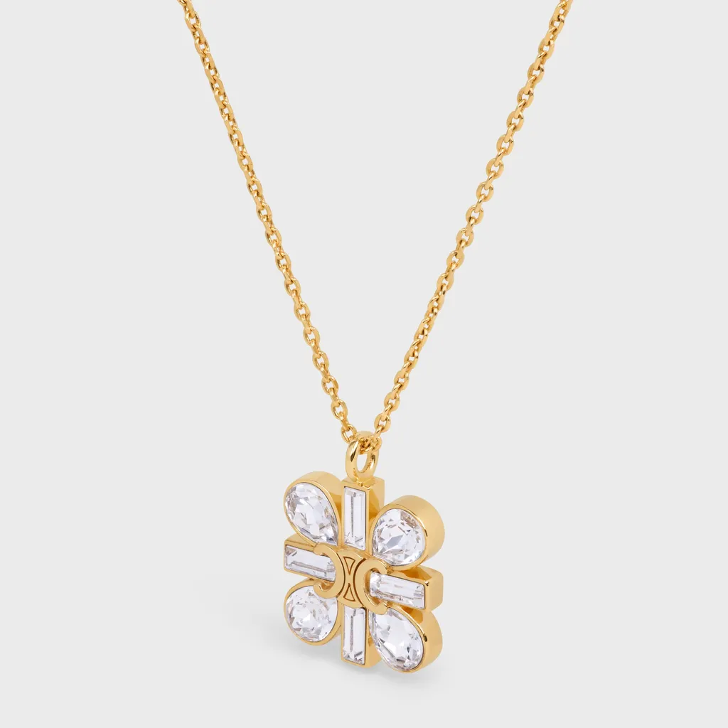 Daisy Necklace In Strass And Brass With Gold Finish
