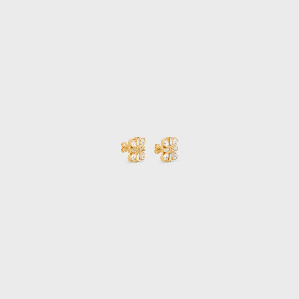 Daisy Earrings In Strass And Brass With Gold Finish