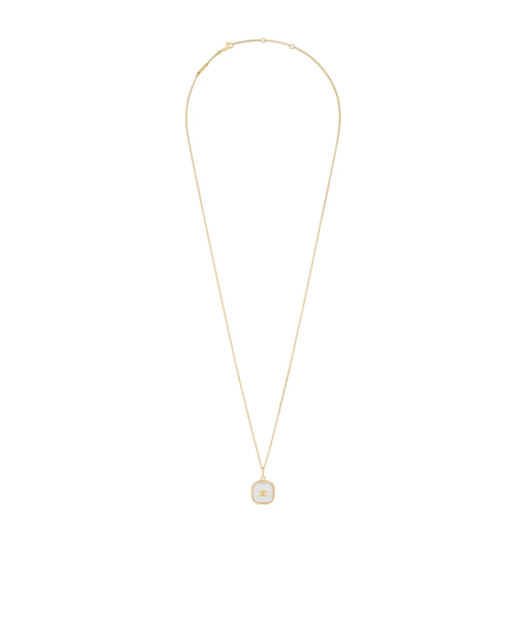 Triomphe Pendant Necklace In Mother Of Pearl And Brass With Gold Finish