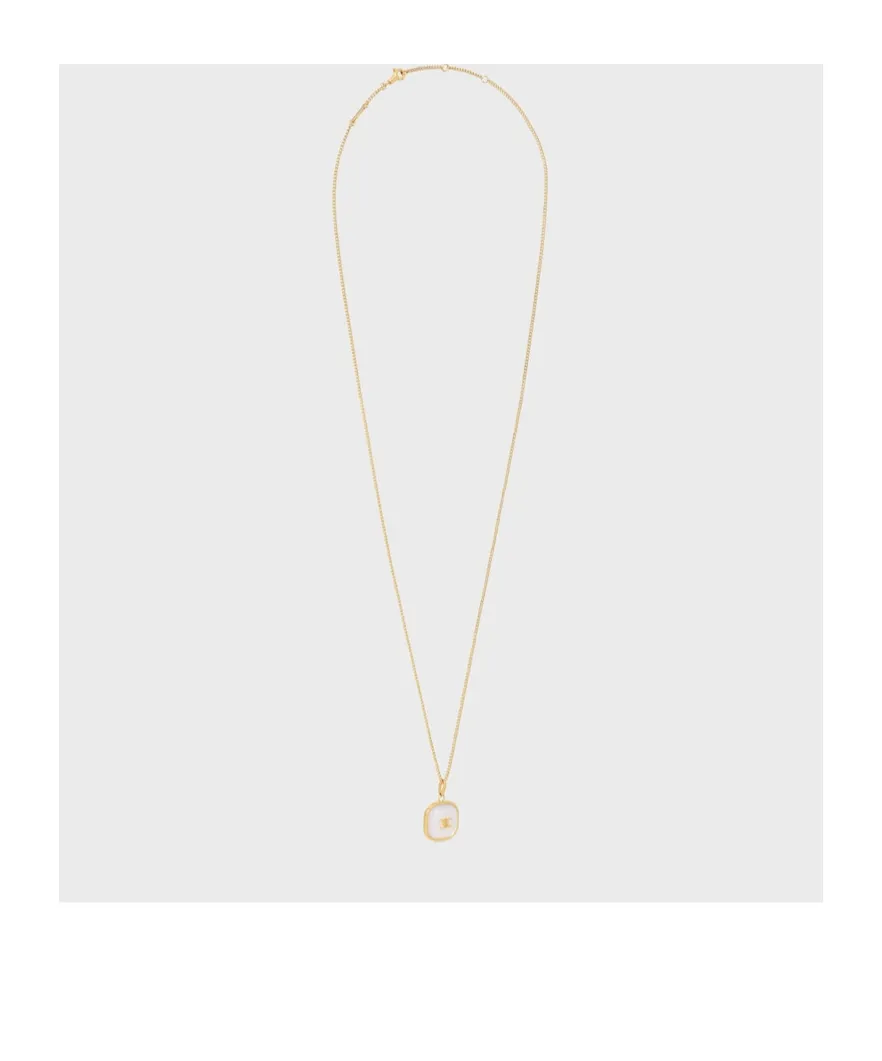 Triomphe Pendant Necklace In Mother Of Pearl And Brass With Gold Finish