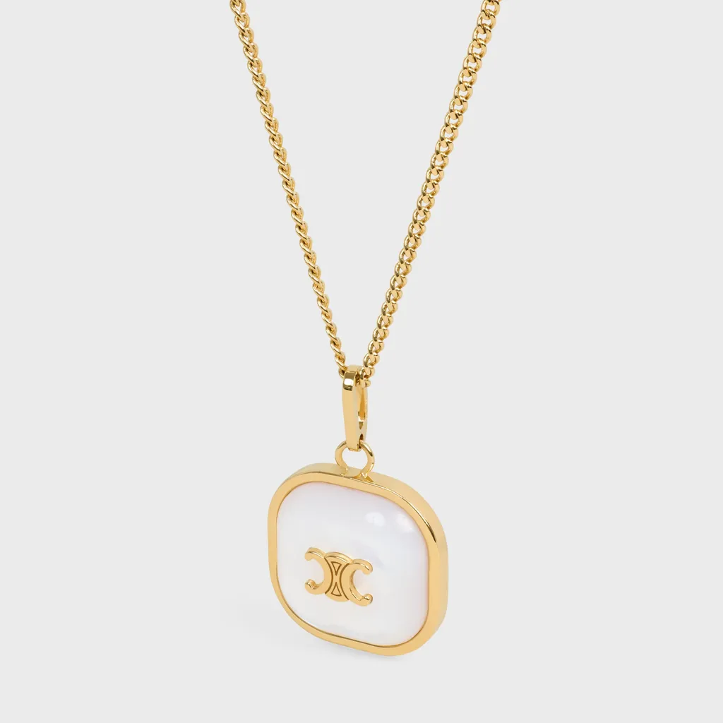 Triomphe Pendant Necklace In Mother Of Pearl And Brass With Gold Finish