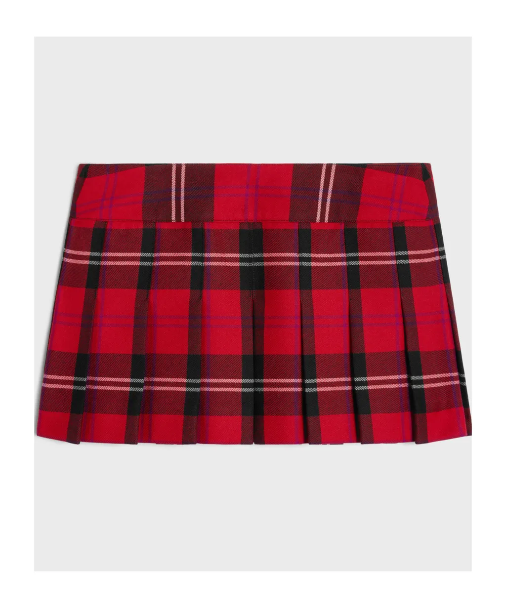 Pleated Bandeau Mini Skirt In Tartan Wool