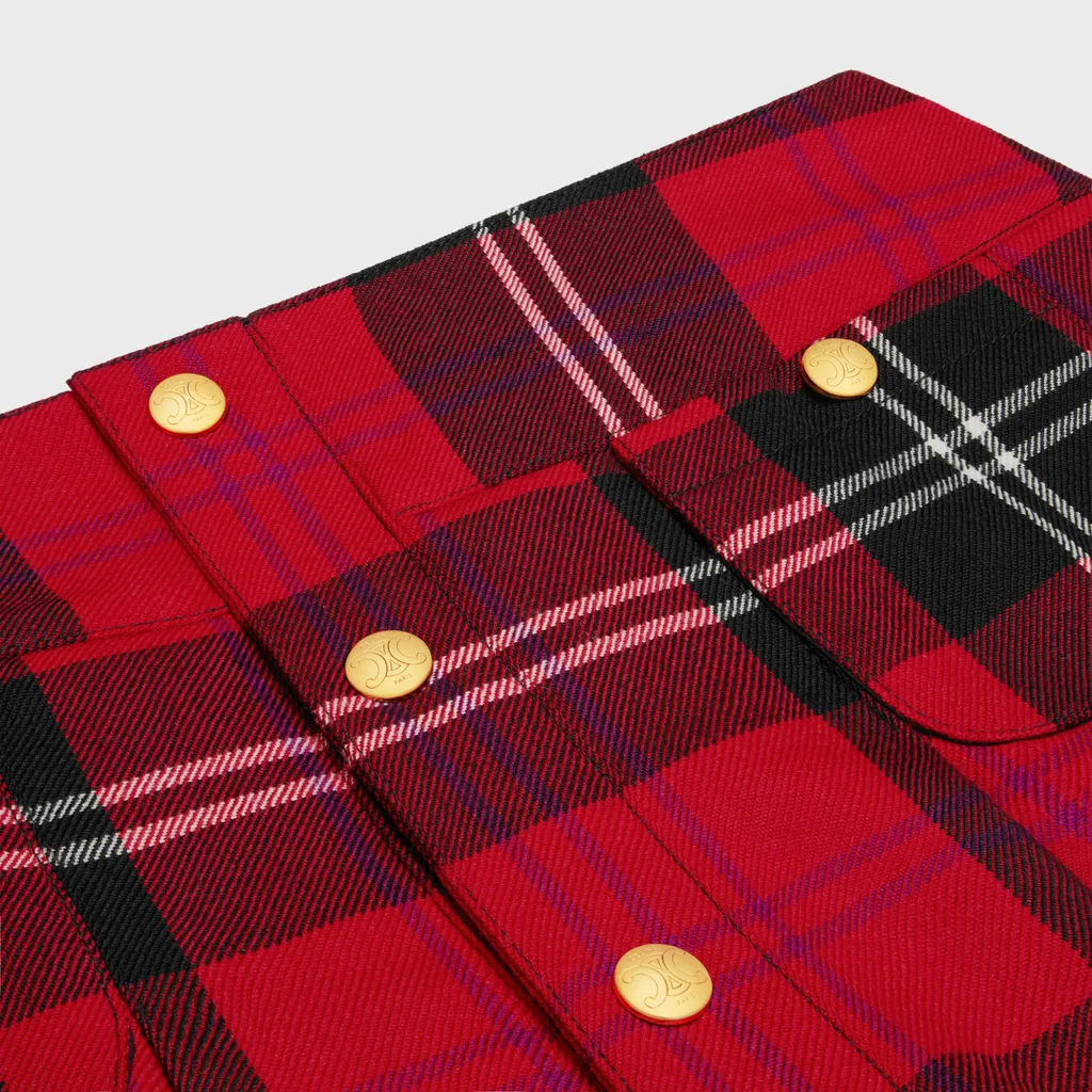 Pleated Bandeau Mini Skirt In Tartan Wool