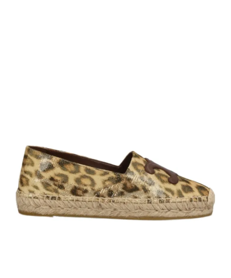 Leopard-Print Laminated Linen Soles