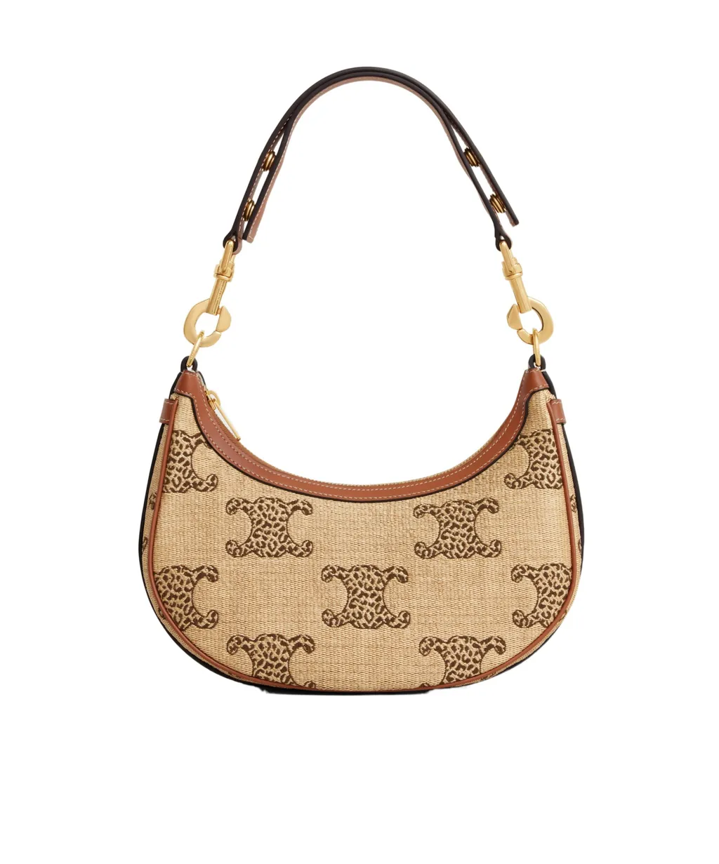 Medium Ava Strap Bag In Raffia Effect Textile With Leopard Triomphe