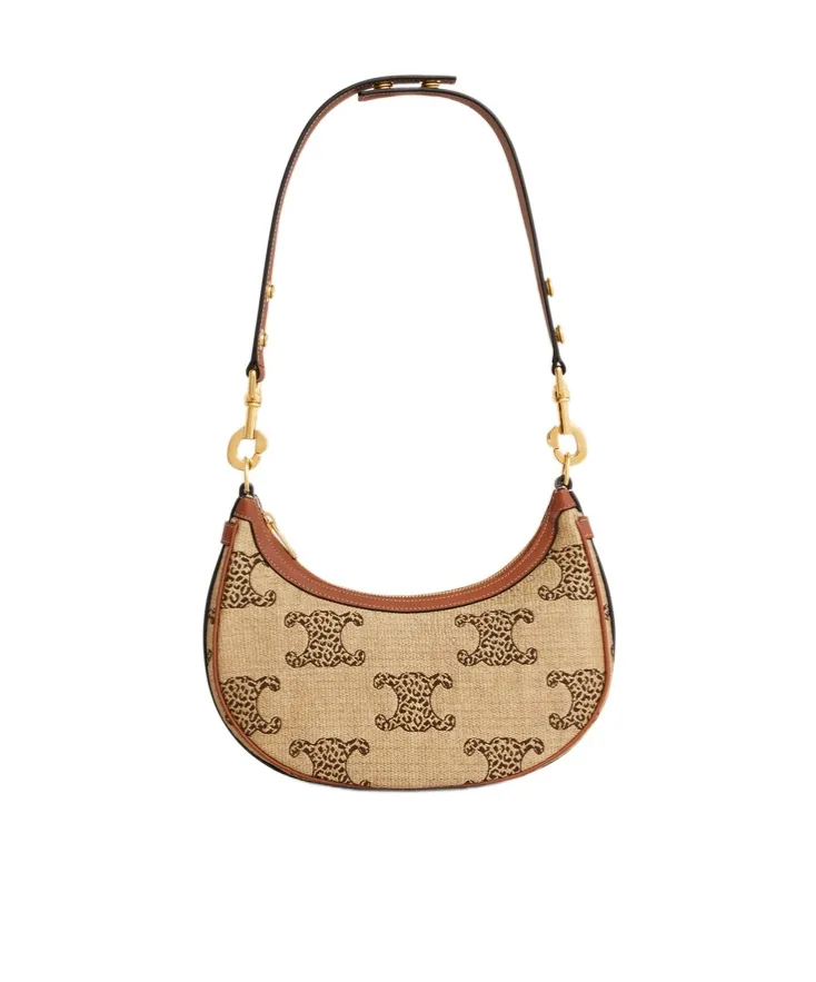 Medium Ava Strap Bag In Raffia Effect Textile With Leopard Triomphe