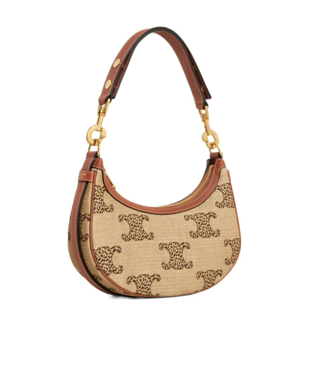Medium Ava Strap Bag In Raffia Effect Textile With Leopard Triomphe