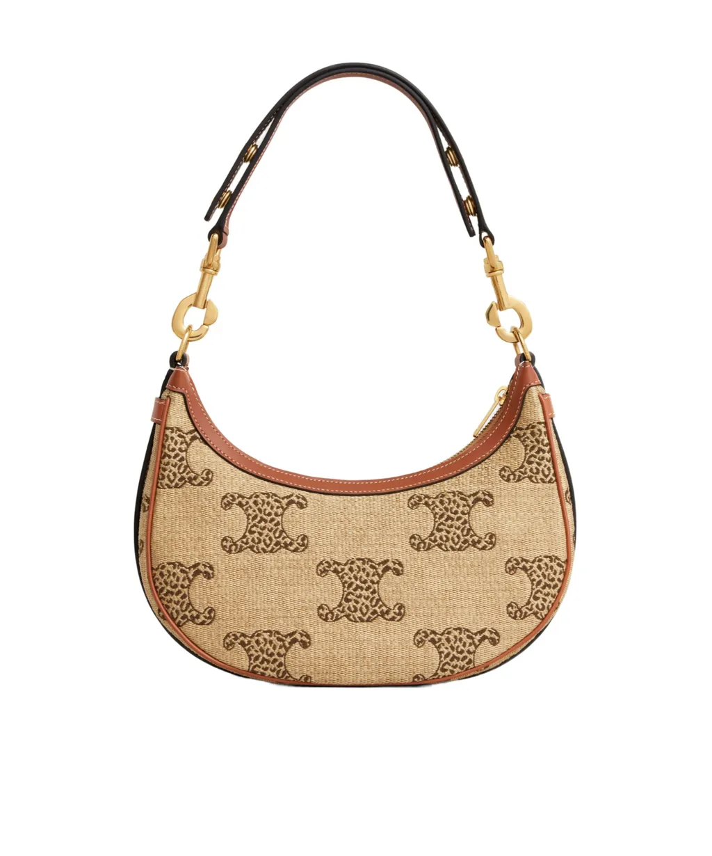 Medium Ava Strap Bag In Raffia Effect Textile With Leopard Triomphe
