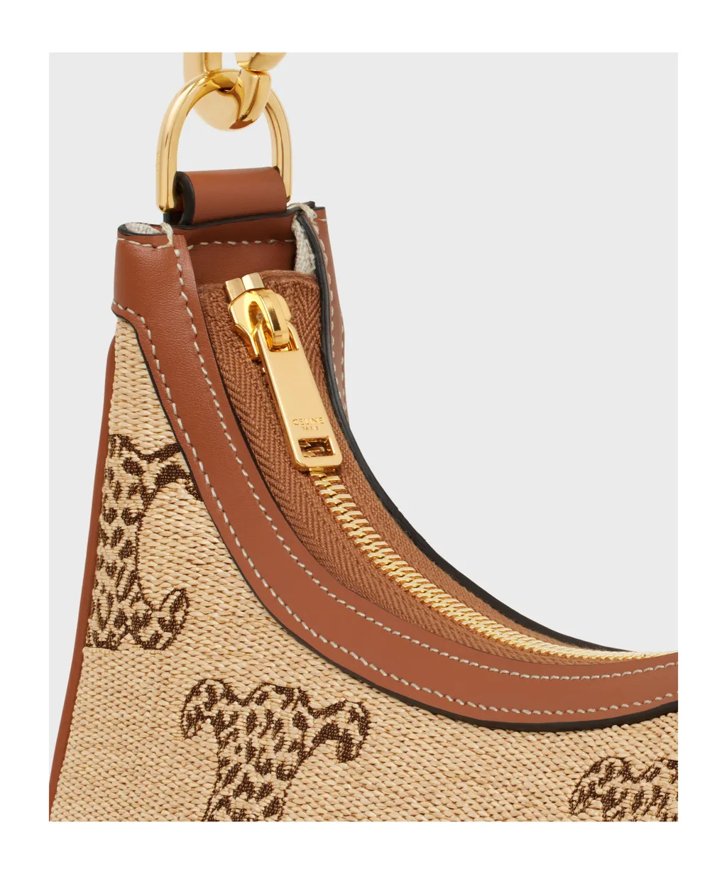 Medium Ava Strap Bag In Raffia Effect Textile With Leopard Triomphe