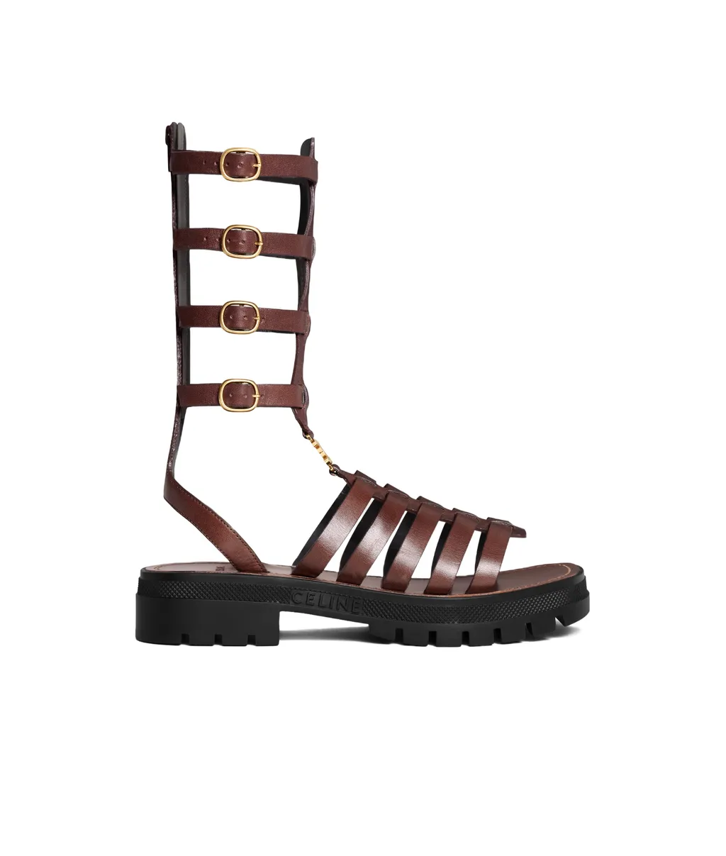 Clea Triomphe Gladiator Mid Sandal In Calfskin & Vegetal Tanning