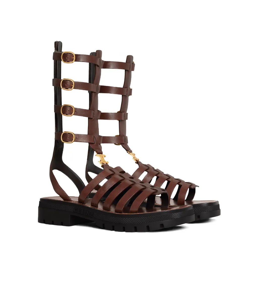 Clea Triomphe Gladiator Mid Sandal In Calfskin & Vegetal Tanning