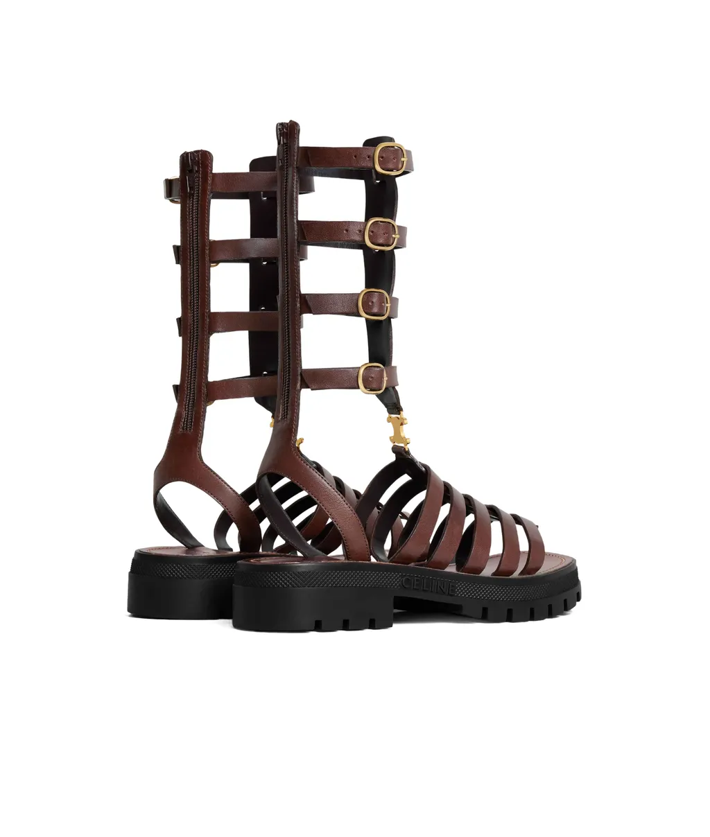 Clea Triomphe Gladiator Mid Sandal In Calfskin & Vegetal Tanning