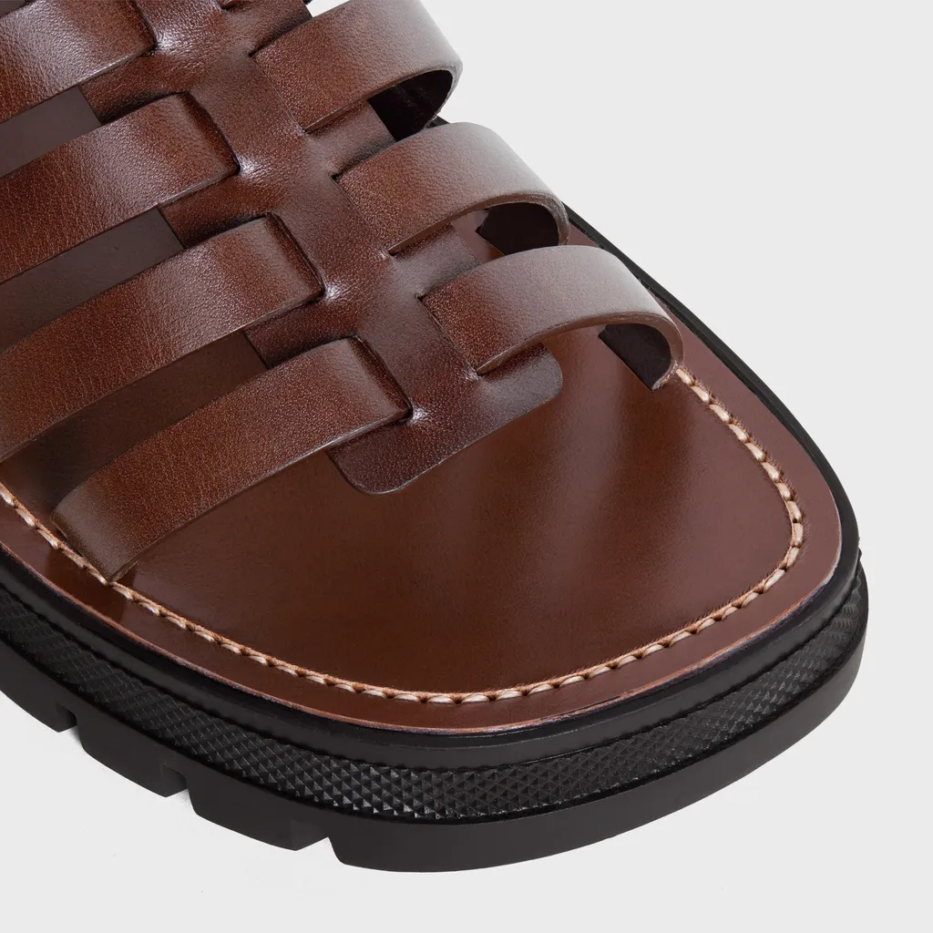 Clea Triomphe Gladiator Mid Sandal In Calfskin & Vegetal Tanning