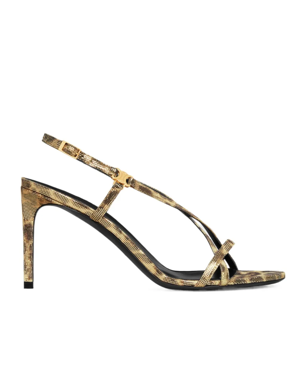 Criss Cross Sandal With Triomphe In Leopard Printed Laminated Suede Calfskin