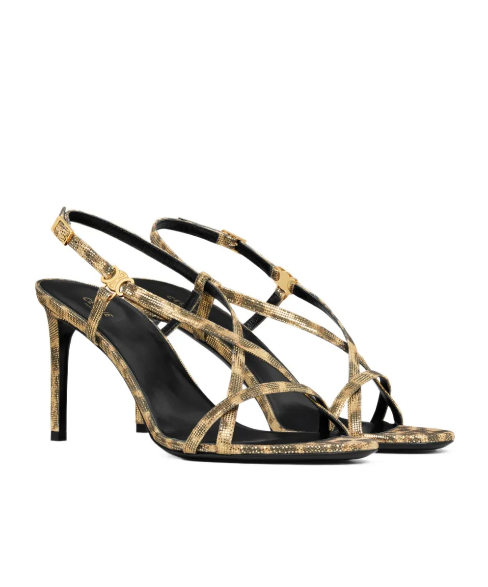 Criss Cross Sandal With Triomphe In Leopard Printed Laminated Suede Calfskin