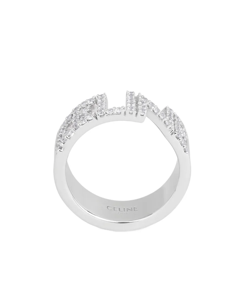 Monochroms Strass Ring In Brass With Rhodium Finish And Crystals