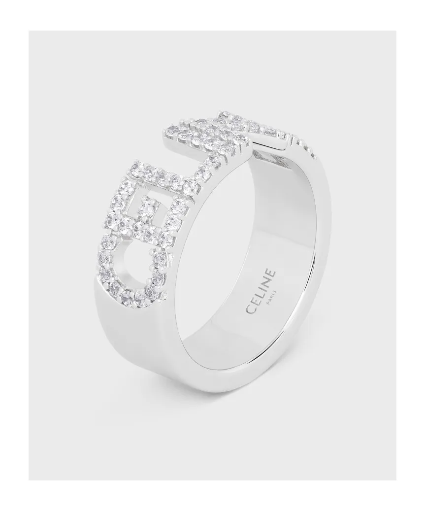Monochroms Strass Ring In Brass With Rhodium Finish And Crystals