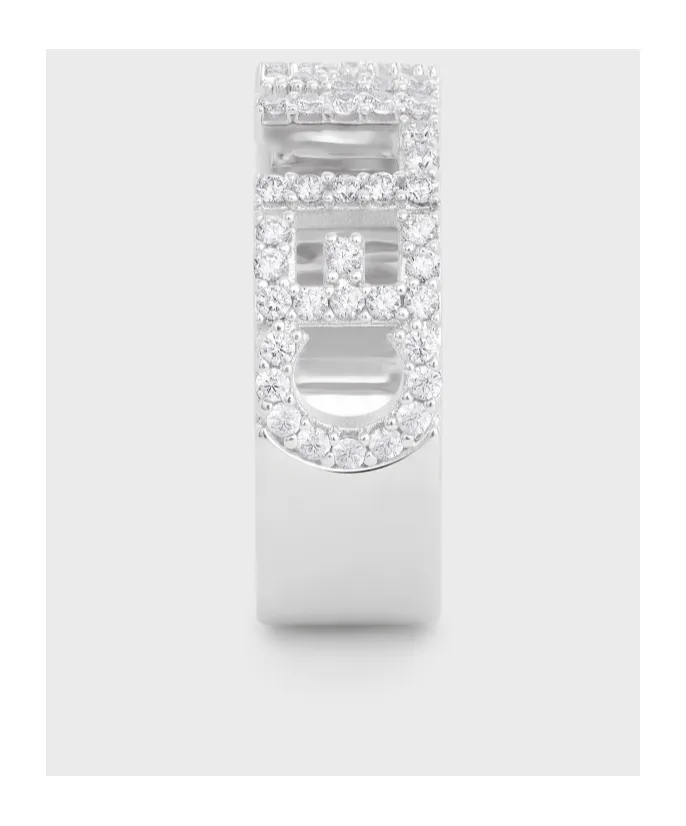 Monochroms Strass Ring In Brass With Rhodium Finish And Crystals
