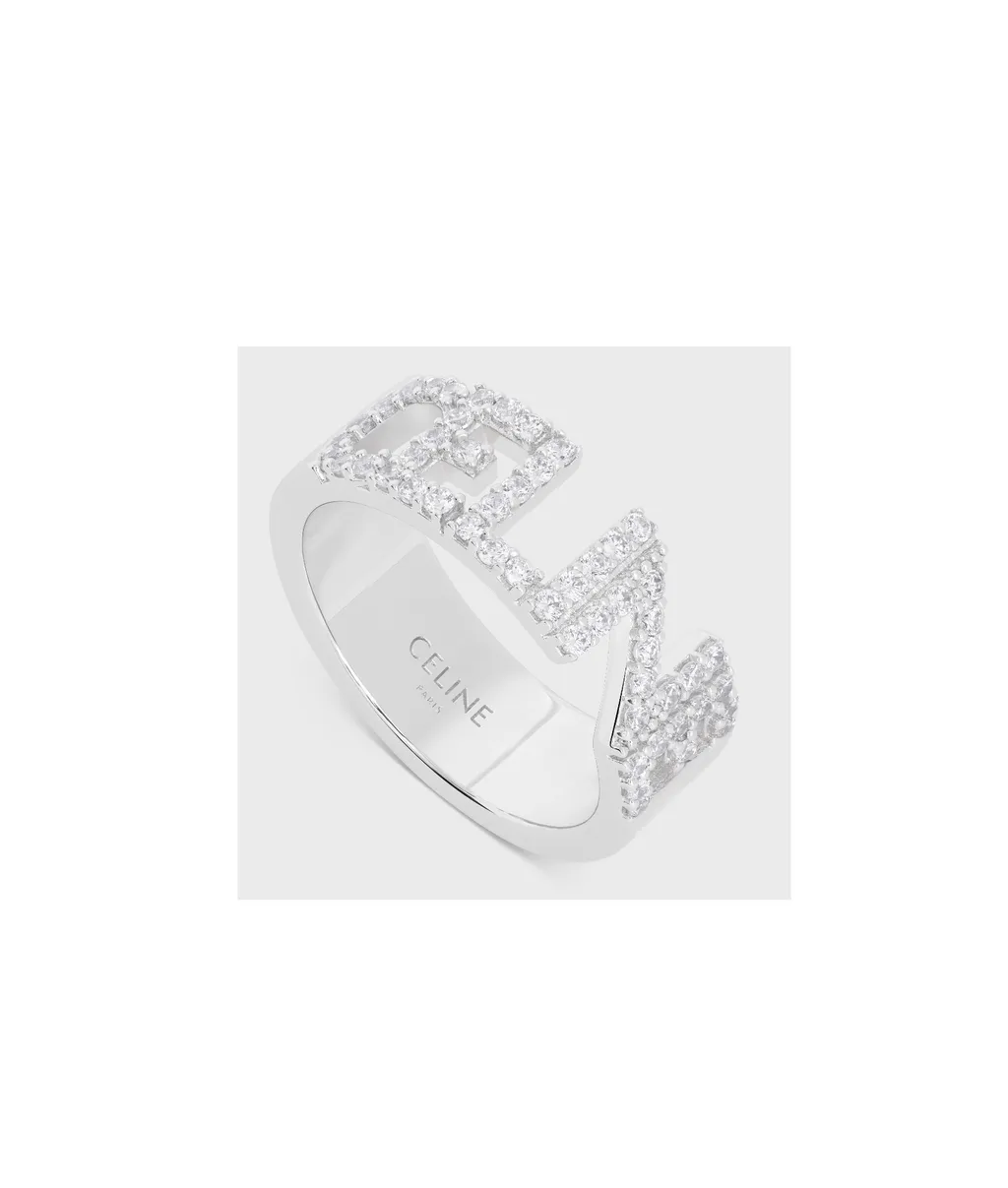 Monochroms Strass Ring In Brass With Rhodium Finish And Crystals