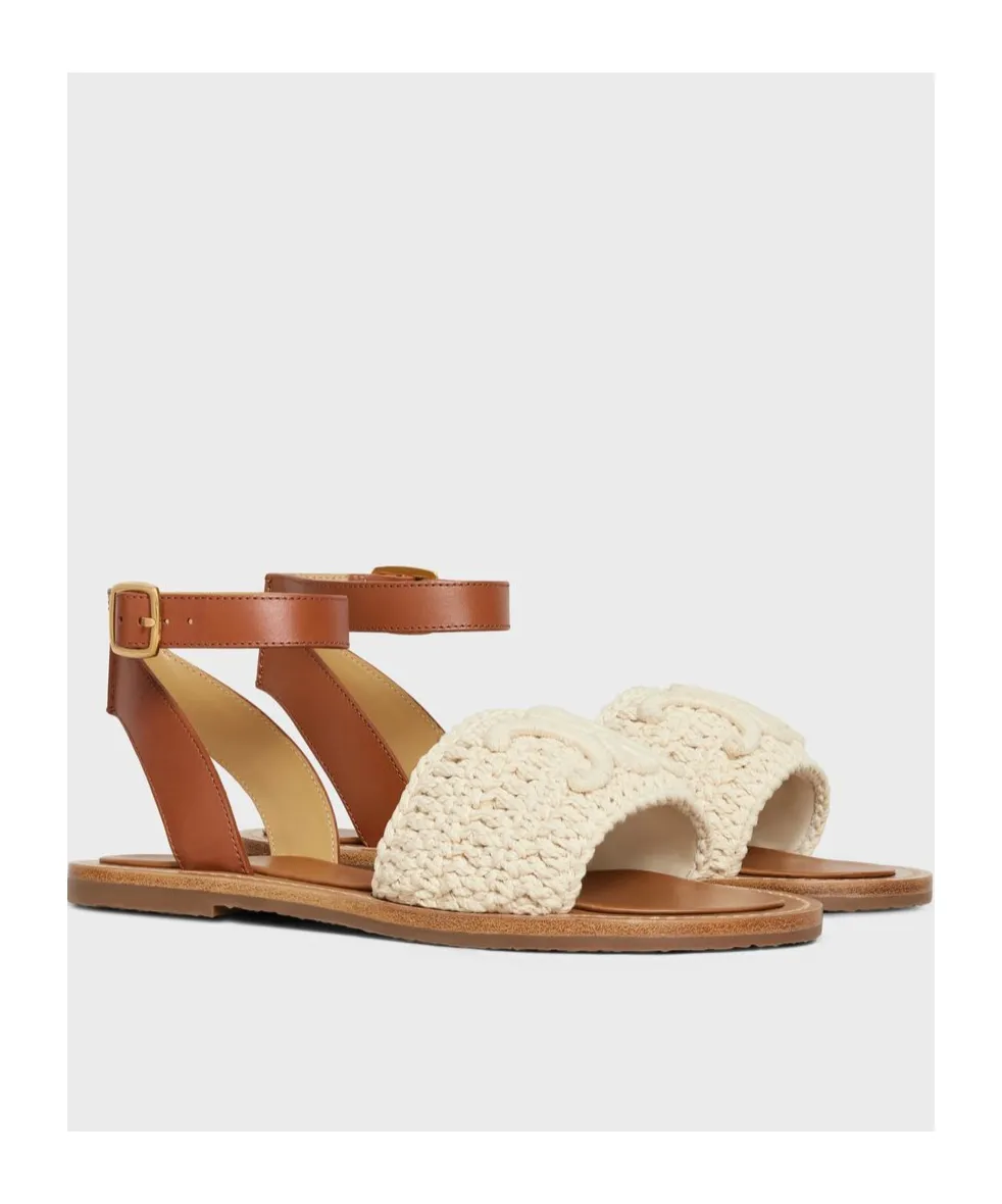 Olympia Sandal In Triomphe Macramé Cotton & Calfskin