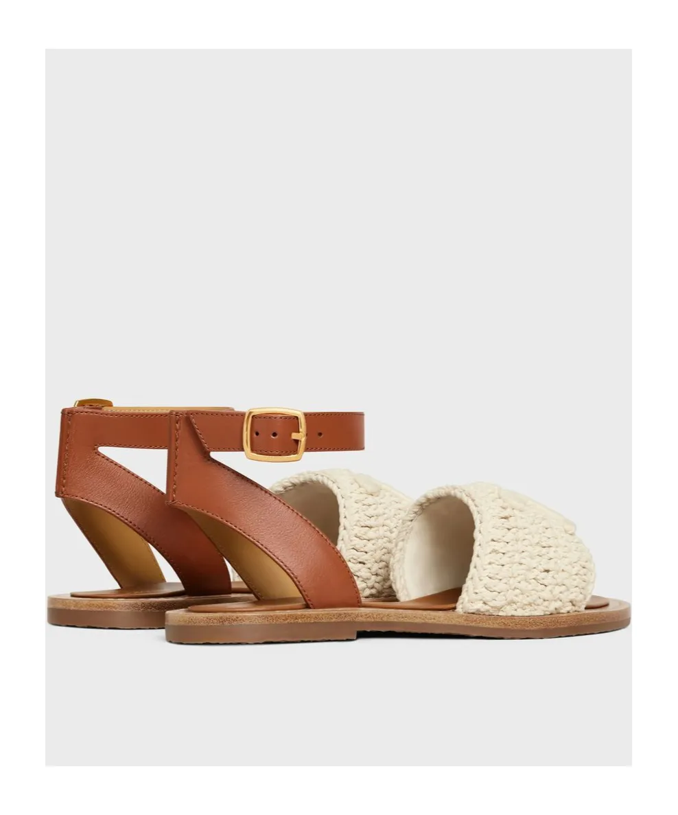 Olympia Sandal In Triomphe Macramé Cotton & Calfskin