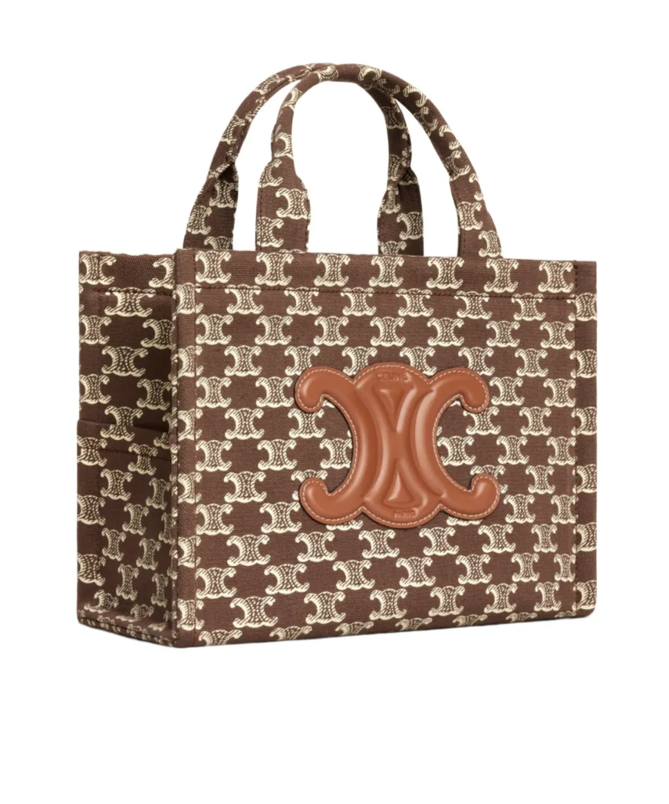 Small Cabas Thais In Textile With Triomphe Canvas Print And Calfskin