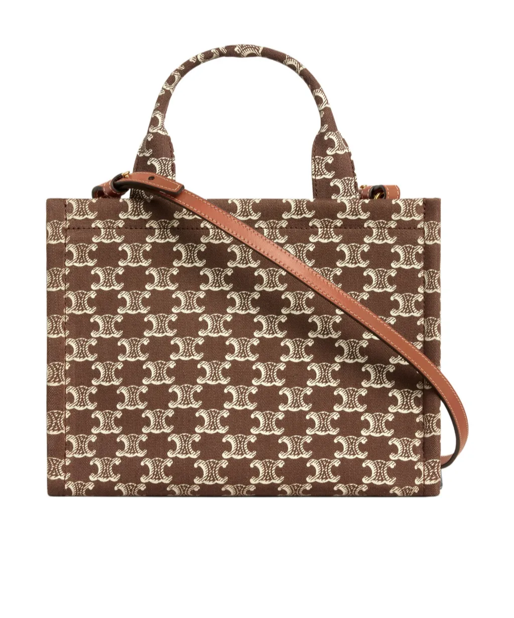 Small Cabas Thais In Textile With Triomphe Canvas Print And Calfskin