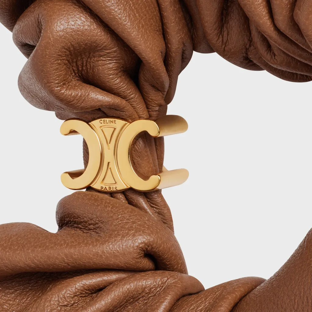 Scrunchy Leather In Brass With Gold Finish