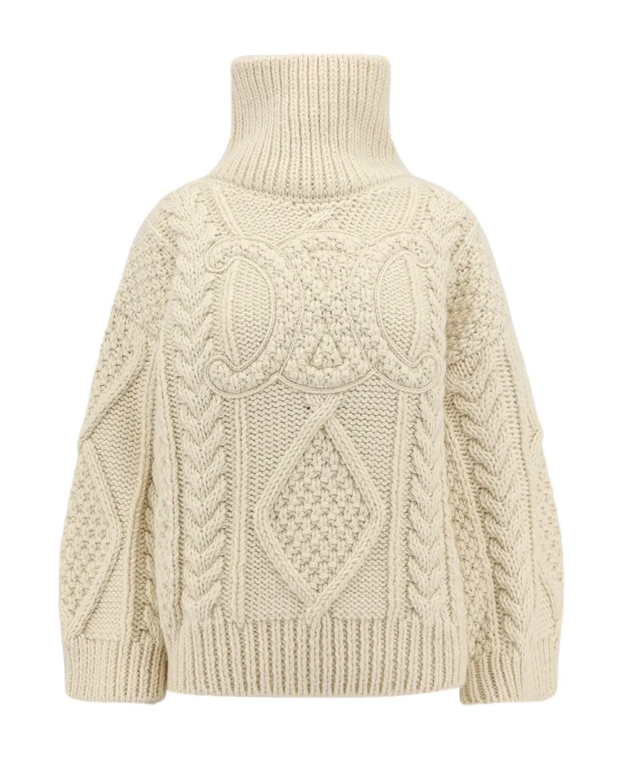 High Neck Sweater In Aran Alpaca Wool