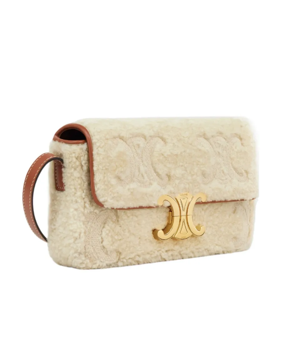 Shoulder Bag Claude In Shearling With Triomphe Embroideries