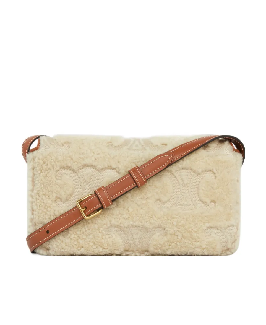 Shoulder Bag Claude In Shearling With Triomphe Embroideries